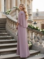 Sheath/Column Scoop Neck Floor-Length Mother of the Bride Dresses with Asymmetical Cape (SHI22500011)