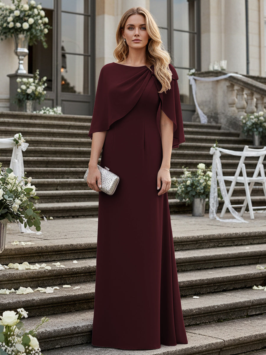 Sheath/Column Scoop Neck Floor-Length Mother of the Bride Dresses with Asymmetical Cape (SHI22500011)