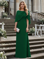 Sheath/Column Scoop Neck Floor-Length Mother of the Bride Dresses with Asymmetical Cape (SHI22500011)