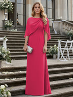 Sheath/Column Scoop Neck Floor-Length Mother of the Bride Dresses with Asymmetical Cape (SHI22500011)