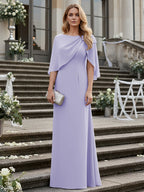 Sheath/Column Scoop Neck Floor-Length Mother of the Bride Dresses with Asymmetical Cape (SHI22500011)
