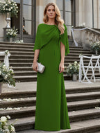 Sheath/Column Scoop Neck Floor-Length Mother of the Bride Dresses with Asymmetical Cape (SHI22500011)