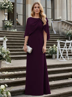 Sheath/Column Scoop Neck Floor-Length Mother of the Bride Dresses with Asymmetical Cape (SHI22500011)