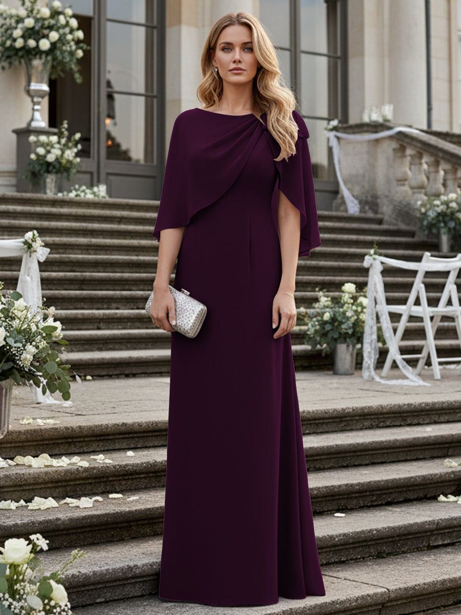 Sheath/Column Scoop Neck Floor-Length Mother of the Bride Dresses with Asymmetical Cape (SHI22500011)