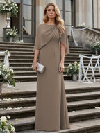 Sheath/Column Scoop Neck Floor-Length Mother of the Bride Dresses with Asymmetical Cape (SHI22500011)