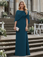 Sheath/Column Scoop Neck Floor-Length Mother of the Bride Dresses with Asymmetical Cape (SHI22500011)