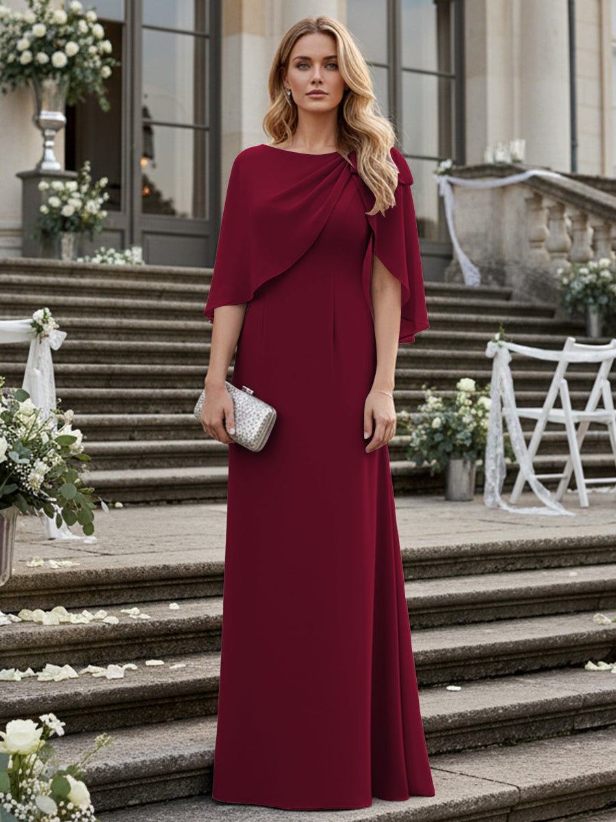 Sheath/Column Scoop Neck Floor-Length Mother of the Bride Dresses with Asymmetical Cape (SHI22500011)