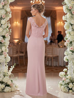 Sleeveless V-Neck Ruched Jacquard Satin Mother of the Bride Dresses (SHI22500512)