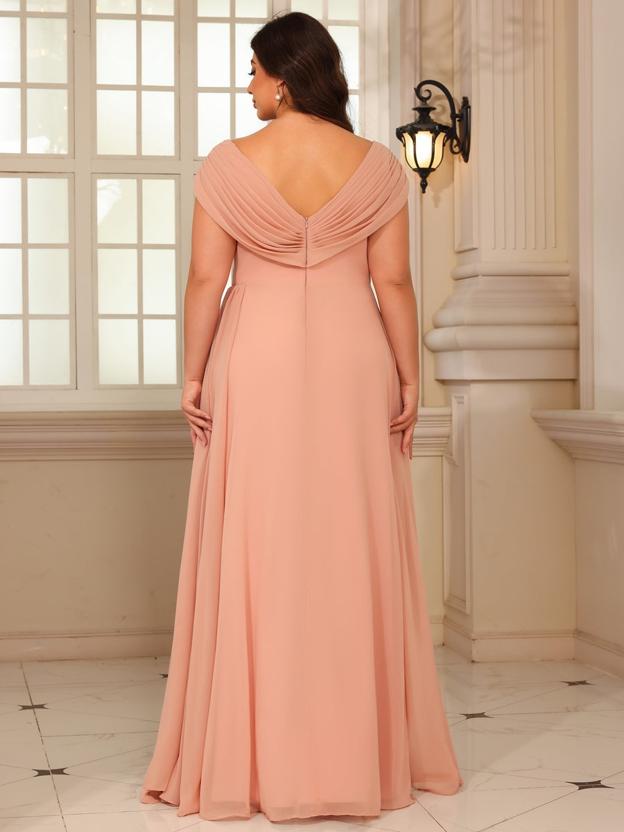 A-Line Chiffon Cape Sleeves Floor-Length Mother of the Bride & Groom Dresses with Ruched Waist (SHI22500705)
