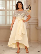 A-Line/Princess V-Neck Pleated Satin Ankle-Length Mother of the Bride Dresses with Sequins (SHI22500082)