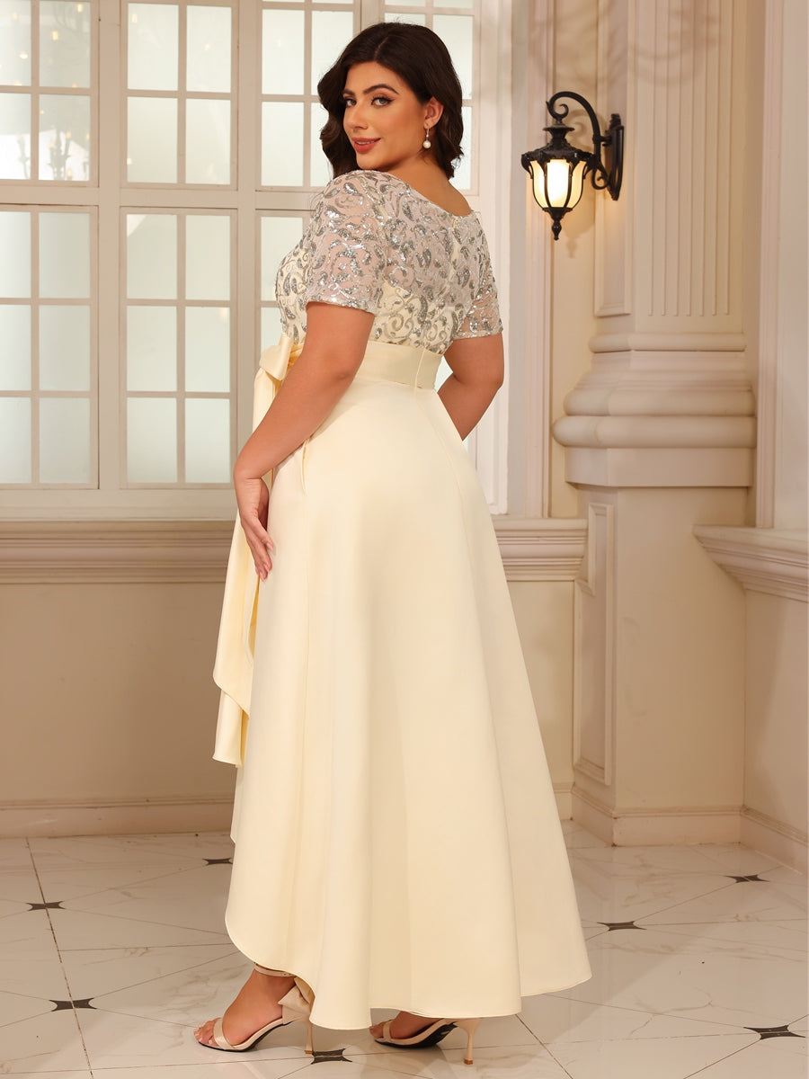 A-Line/Princess V-Neck Pleated Satin Ankle-Length Mother of the Bride Dresses with Sequins (SHI22500082)