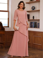 A-Line Floor-Length Chiffon Cape Sleeves Mother of the Bride & Groom Dresses with Tiered Ruffles (SHI22500723)
