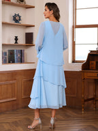 A-Line/Princess Scoop Neck Satin Tea-Length Mother of the Bride Dresses with Pockets (SHI22500122)