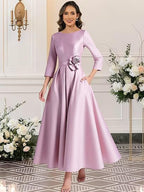 A-Line/Princess Scoop Neck Satin Tea-Length Mother of the Bride Dresses with Pockets (SHI22500122)