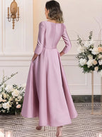A-Line/Princess Scoop Neck Satin Tea-Length Mother of the Bride Dresses with Pockets (SHI22500122)