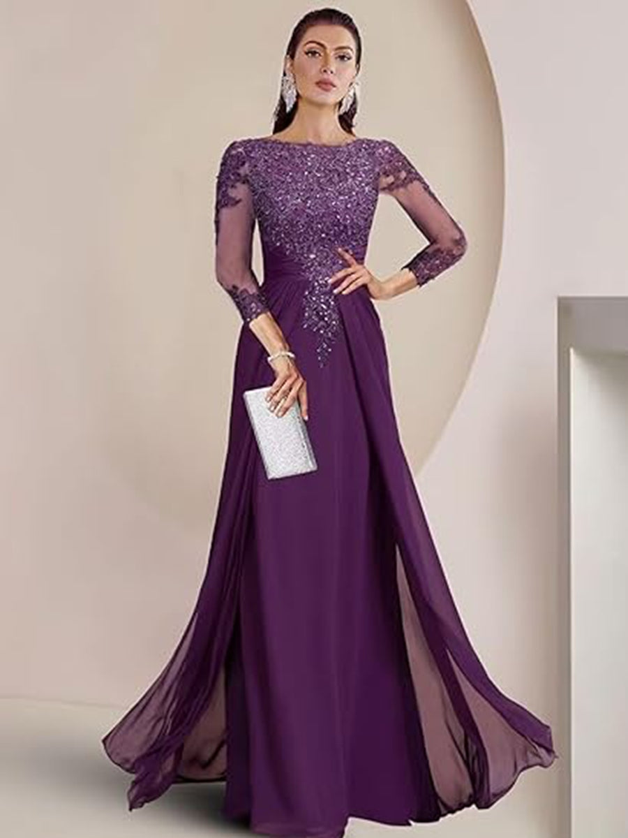 Sheath/Column Scoop Neck Floor-Length Mother of the Bride Dresses with Lace Appliques (SHI22500064)