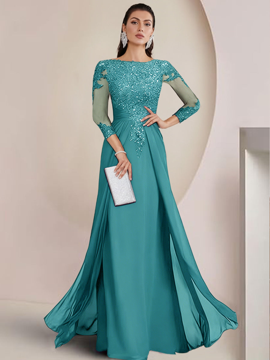Sheath/Column Scoop Neck Floor-Length Mother of the Bride Dresses with Lace Appliques (SHI22500064)