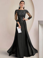 Sheath/Column Scoop Neck Floor-Length Mother of the Bride Dresses with Lace Appliques (SHI22500064)