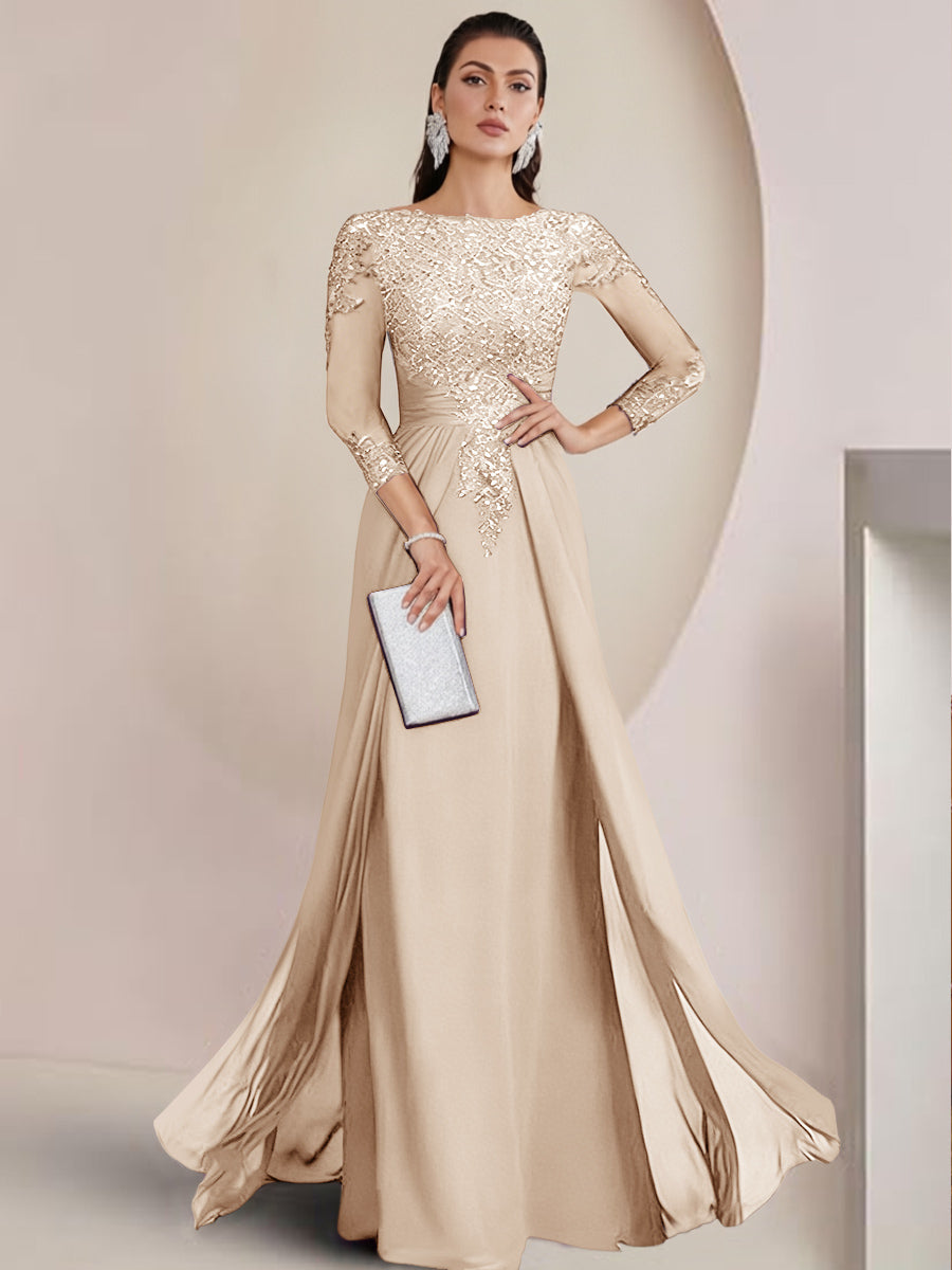 Sheath/Column Scoop Neck Floor-Length Mother of the Bride Dresses with Lace Appliques (SHI22500064)