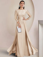 Sheath/Column Scoop Neck Floor-Length Mother of the Bride Dresses with Lace Appliques (SHI22500064)