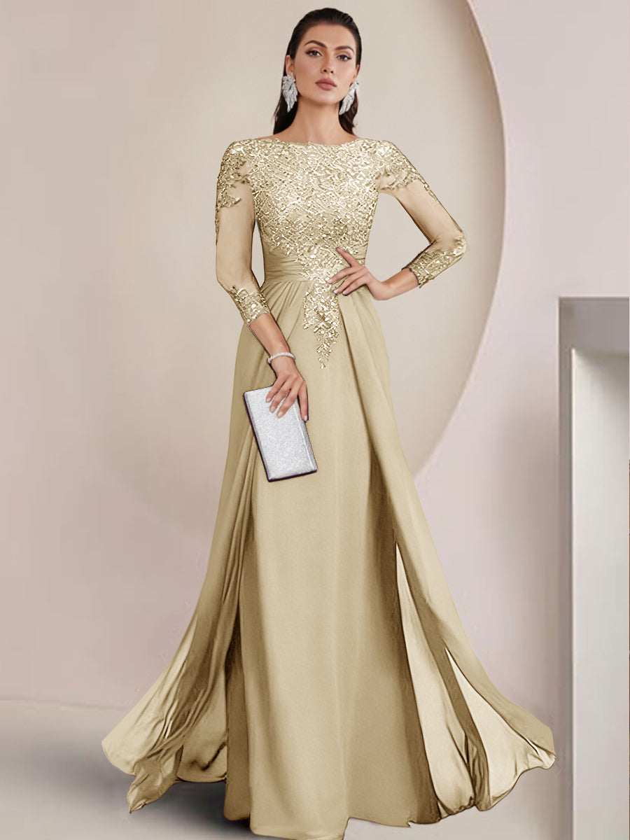 Sheath/Column Scoop Neck Floor-Length Mother of the Bride Dresses with Lace Appliques (SHI22500064)