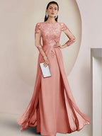 Sheath/Column Scoop Neck Floor-Length Mother of the Bride Dresses with Lace Appliques (SHI22500064)