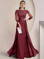 Sheath/Column Scoop Neck Floor-Length Mother of the Bride Dresses with Lace Appliques (SHI22500064)