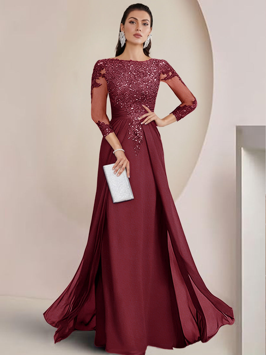 Sheath/Column Scoop Neck Floor-Length Mother of the Bride Dresses with Lace Appliques (SHI22500064)