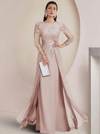 Sheath/Column Scoop Neck Floor-Length Mother of the Bride Dresses with Lace Appliques (SHI22500064)