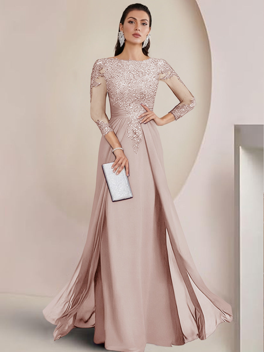 Sheath/Column Scoop Neck Floor-Length Mother of the Bride Dresses with Lace Appliques (SHI22500064)