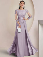 Sheath/Column Scoop Neck Floor-Length Mother of the Bride Dresses with Lace Appliques (SHI22500064)