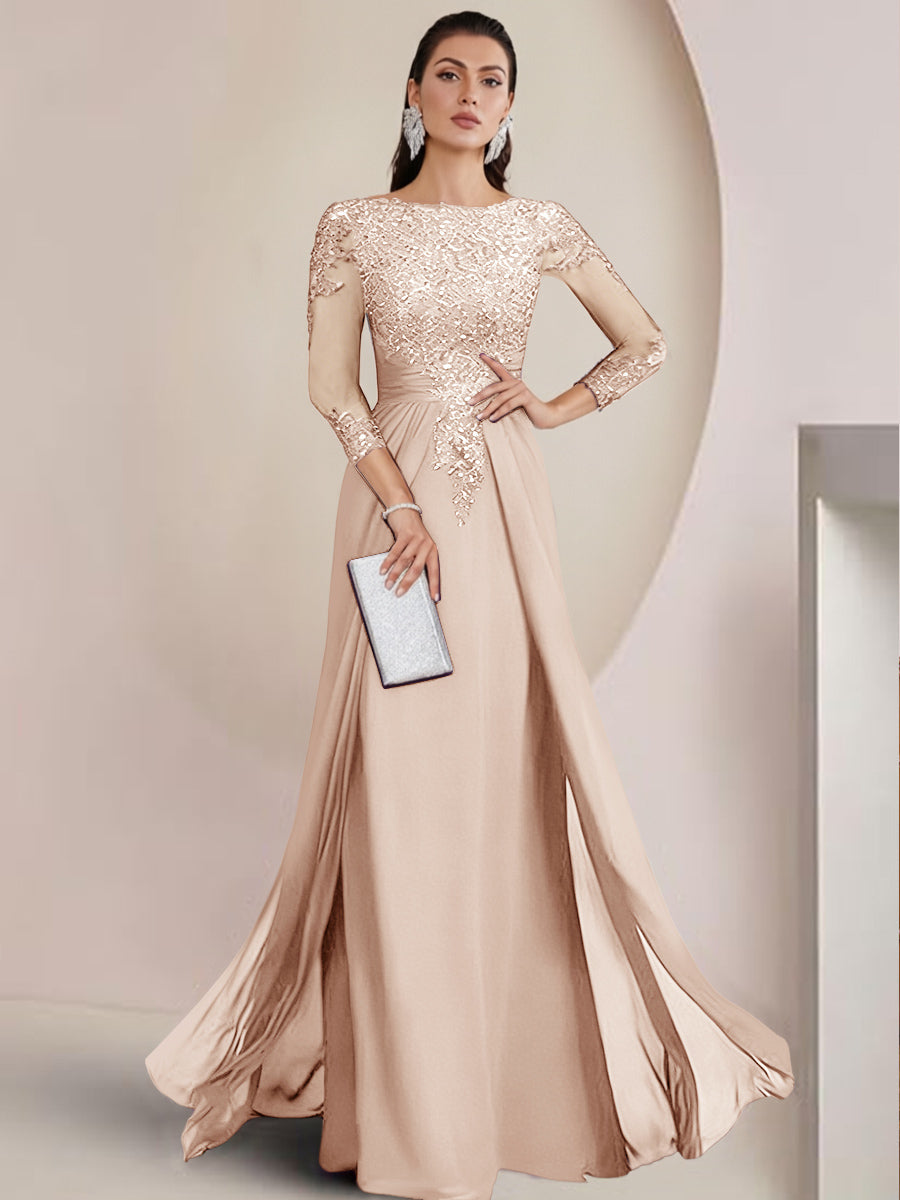 Sheath/Column Scoop Neck Floor-Length Mother of the Bride Dresses with Lace Appliques (SHI22500064)