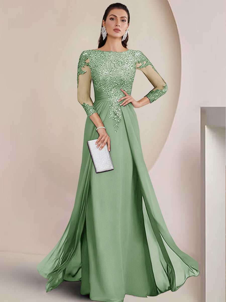Sheath/Column Scoop Neck Floor-Length Mother of the Bride Dresses with Lace Appliques (SHI22500064)