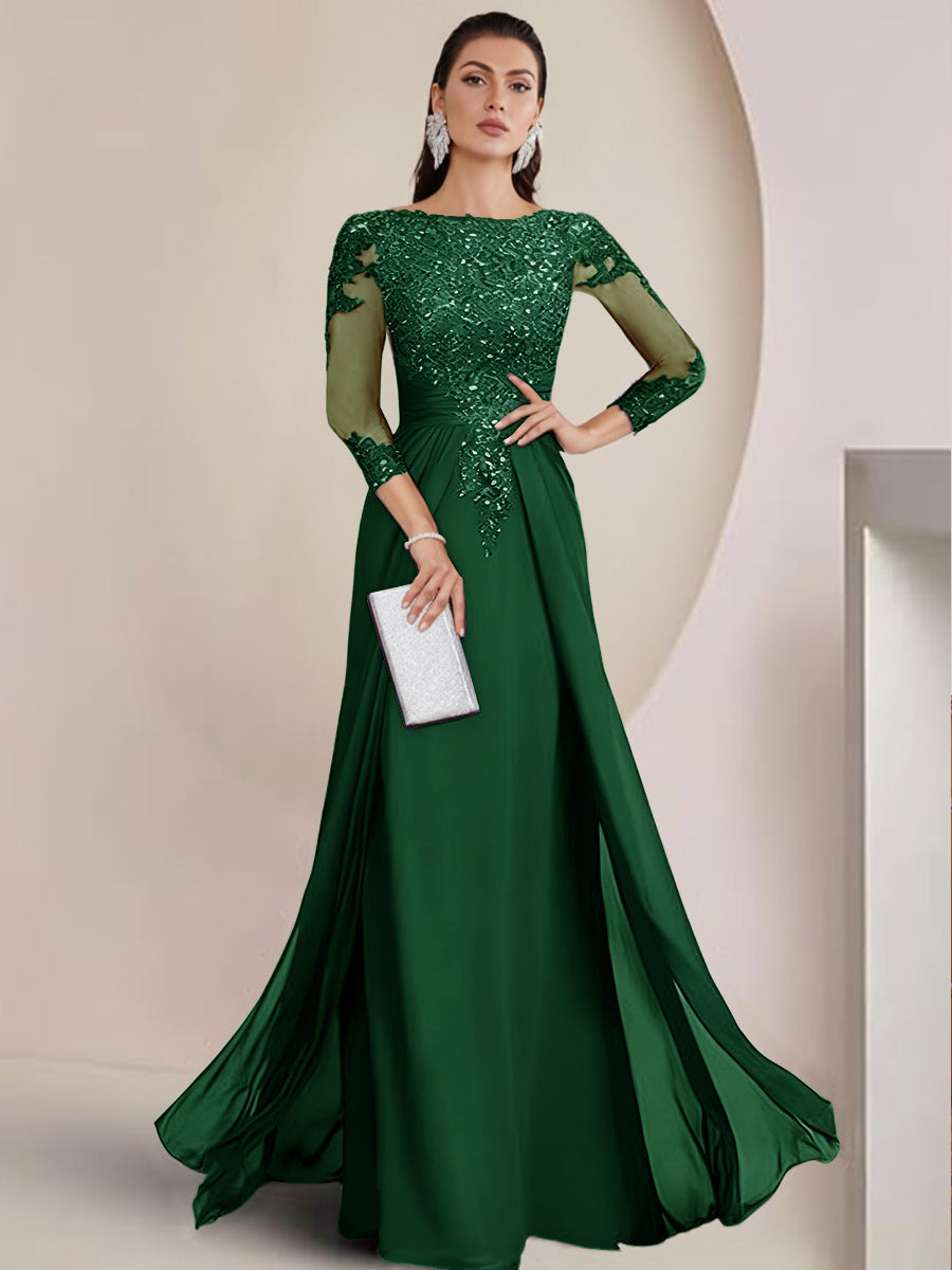 Sheath/Column Scoop Neck Floor-Length Mother of the Bride Dresses with Lace Appliques (SHI22500064)