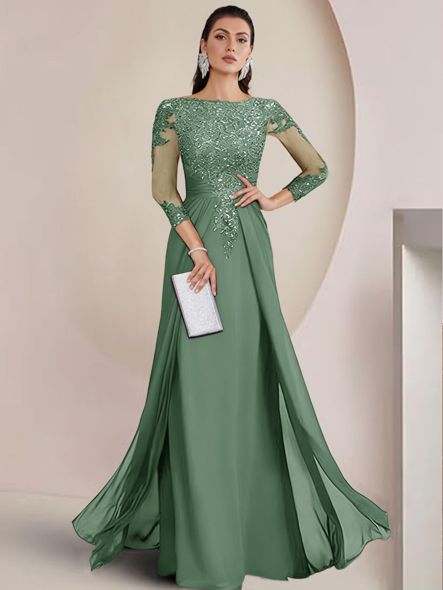 Sheath/Column Scoop Neck Floor-Length Mother of the Bride Dresses with Lace Appliques (SHI22500064)