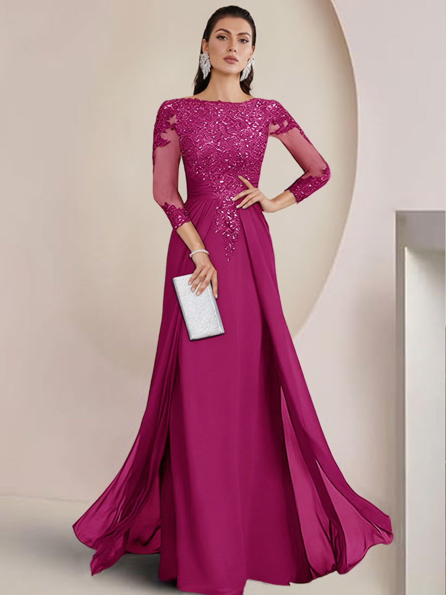 Sheath/Column Scoop Neck Floor-Length Mother of the Bride Dresses with Lace Appliques (SHI22500064)