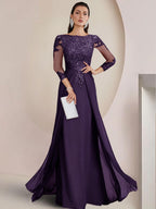 Sheath/Column Scoop Neck Floor-Length Mother of the Bride Dresses with Lace Appliques (SHI22500064)