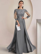 Sheath/Column Scoop Neck Floor-Length Mother of the Bride Dresses with Lace Appliques (SHI22500064)