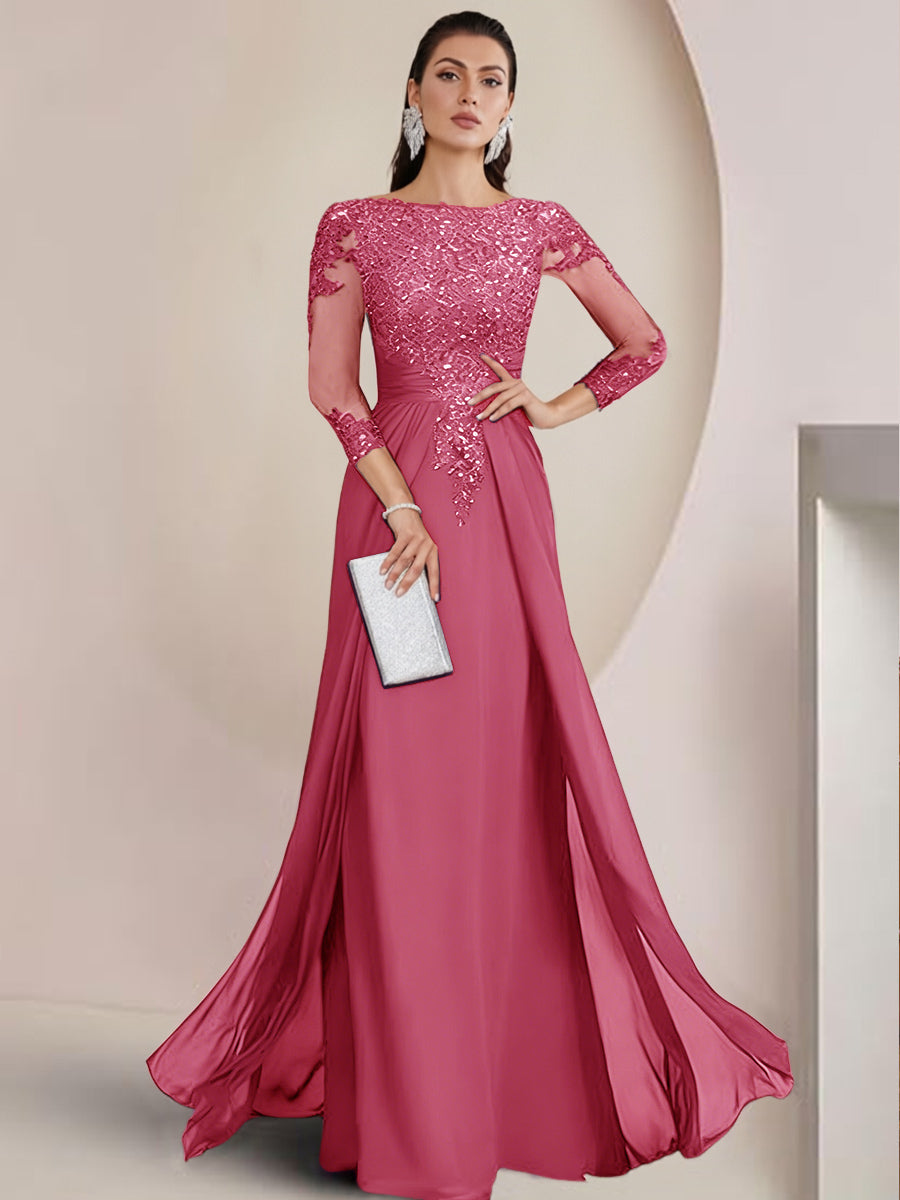 Sheath/Column Scoop Neck Floor-Length Mother of the Bride Dresses with Lace Appliques (SHI22500064)
