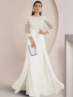 Sheath/Column Scoop Neck Floor-Length Mother of the Bride Dresses with Lace Appliques (SHI22500064)