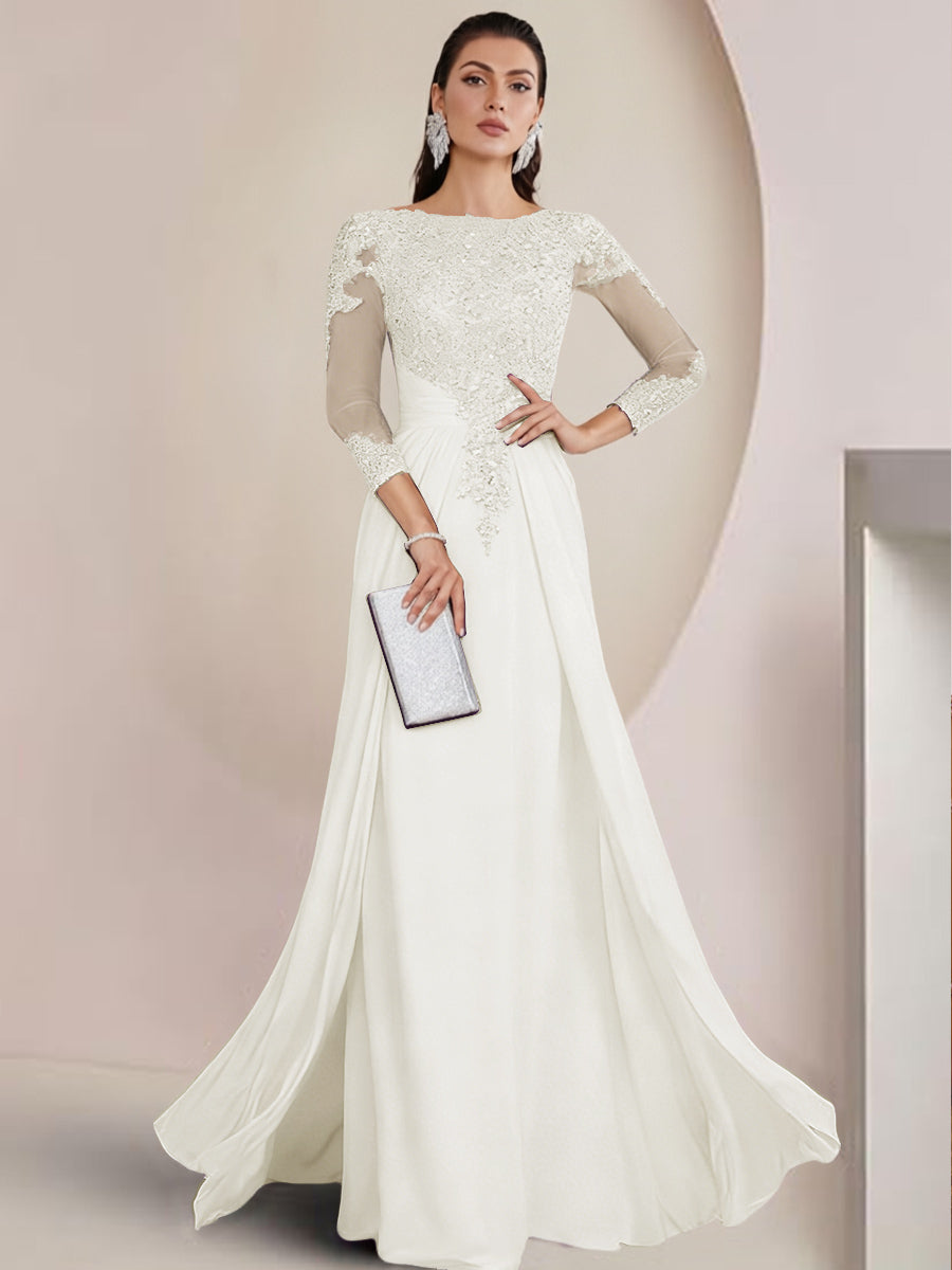 Sheath/Column Scoop Neck Floor-Length Mother of the Bride Dresses with Lace Appliques (SHI22500064)