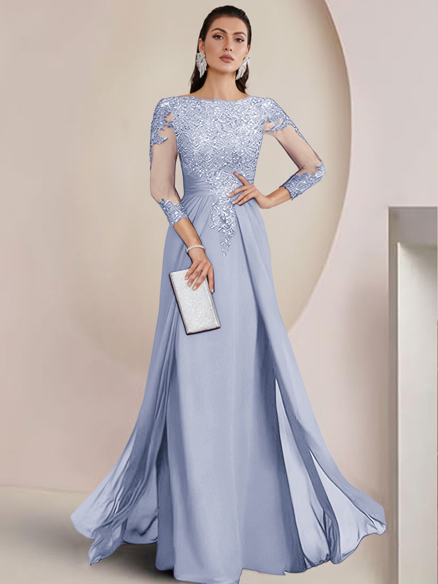 Sheath/Column Scoop Neck Floor-Length Mother of the Bride Dresses with Lace Appliques (SHI22500064)