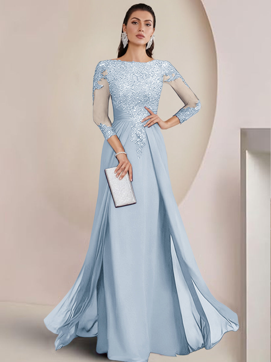 Sheath/Column Scoop Neck Floor-Length Mother of the Bride Dresses with Lace Appliques (SHI22500064)