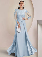 Sheath/Column Scoop Neck Floor-Length Mother of the Bride Dresses with Lace Appliques (SHI22500064)