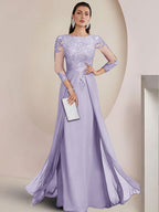 Sheath/Column Scoop Neck Floor-Length Mother of the Bride Dresses with Lace Appliques (SHI22500064)