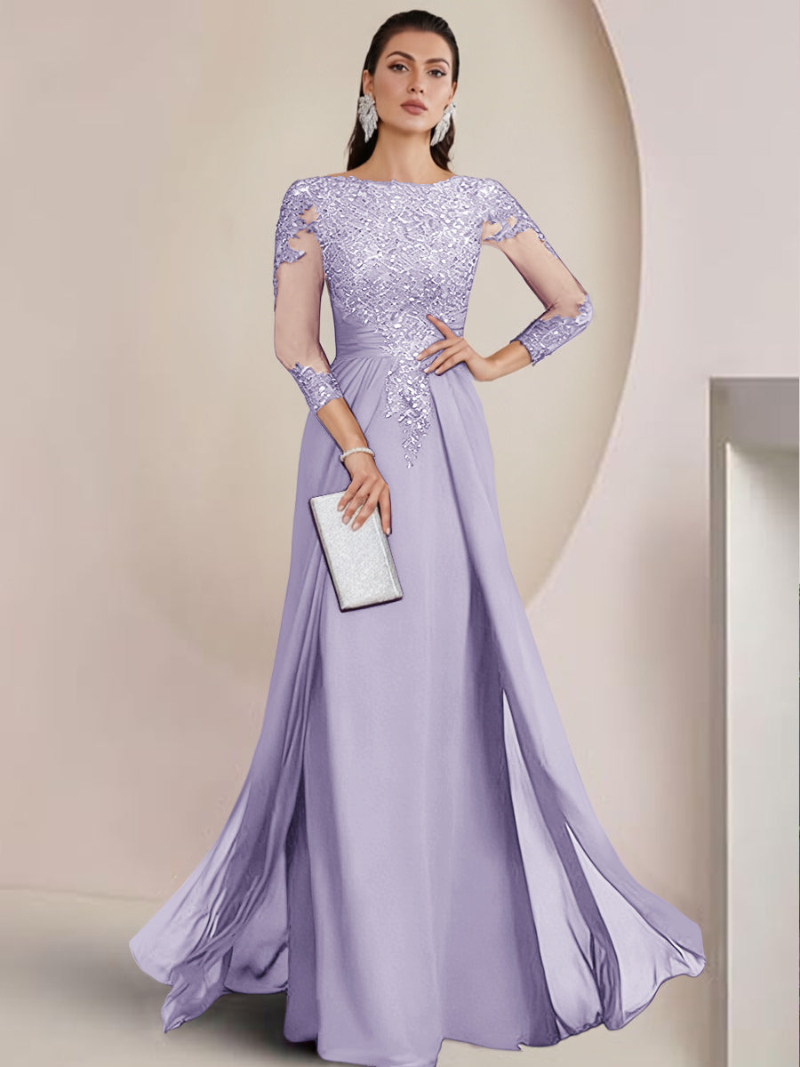 Sheath/Column Scoop Neck Floor-Length Mother of the Bride Dresses with Lace Appliques (SHI22500064)