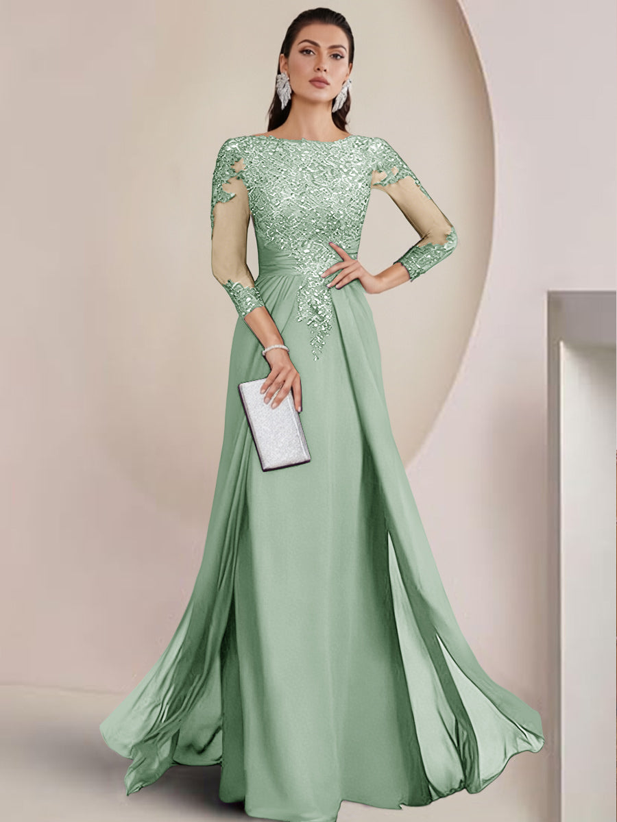 Sheath/Column Scoop Neck Floor-Length Mother of the Bride Dresses with Lace Appliques (SHI22500064)