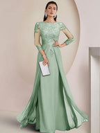 Sheath/Column Scoop Neck Floor-Length Mother of the Bride Dresses with Lace Appliques (SHI22500064)