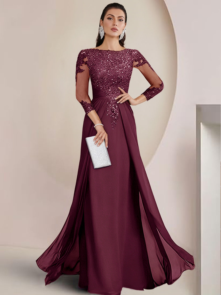 Sheath/Column Scoop Neck Floor-Length Mother of the Bride Dresses with Lace Appliques (SHI22500064)