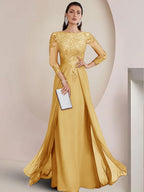 Sheath/Column Scoop Neck Floor-Length Mother of the Bride Dresses with Lace Appliques (SHI22500064)